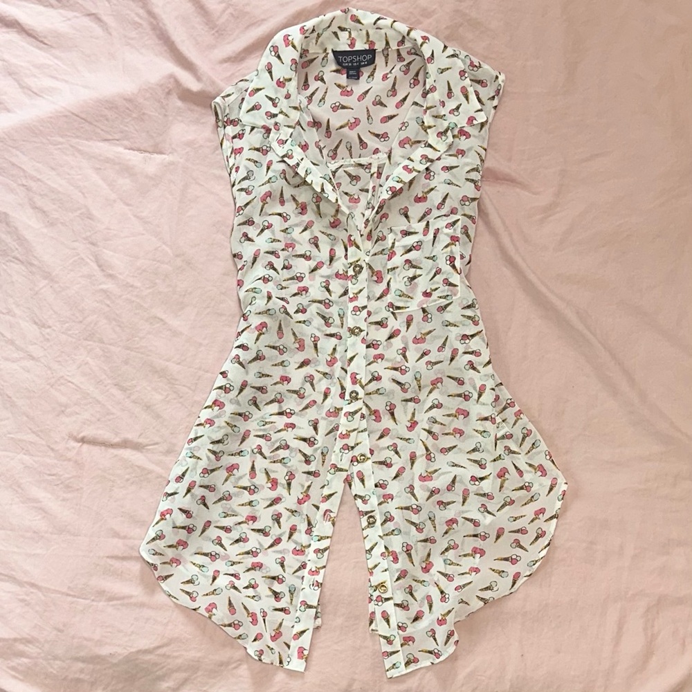 Retro Ice cream print sleeveless blouse